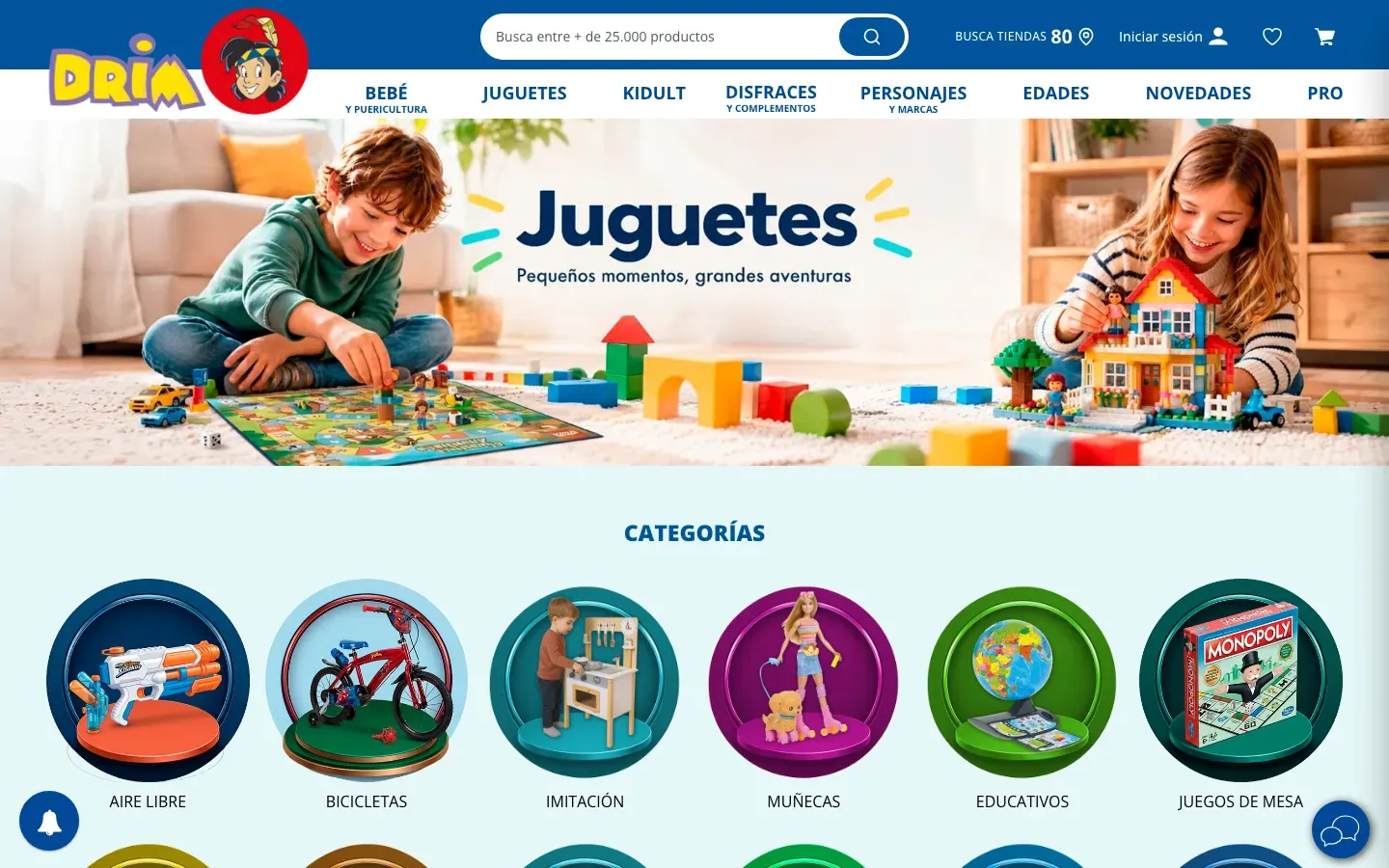 Web de Jugueterías Drim en escritorio, captura 1 de 2