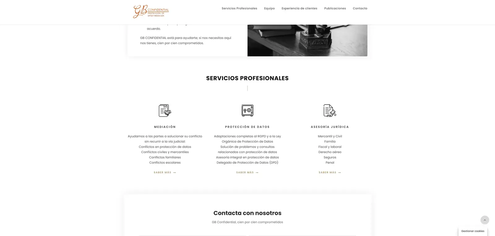 Web de GB Confidential en escritorio, captura 2 de 2