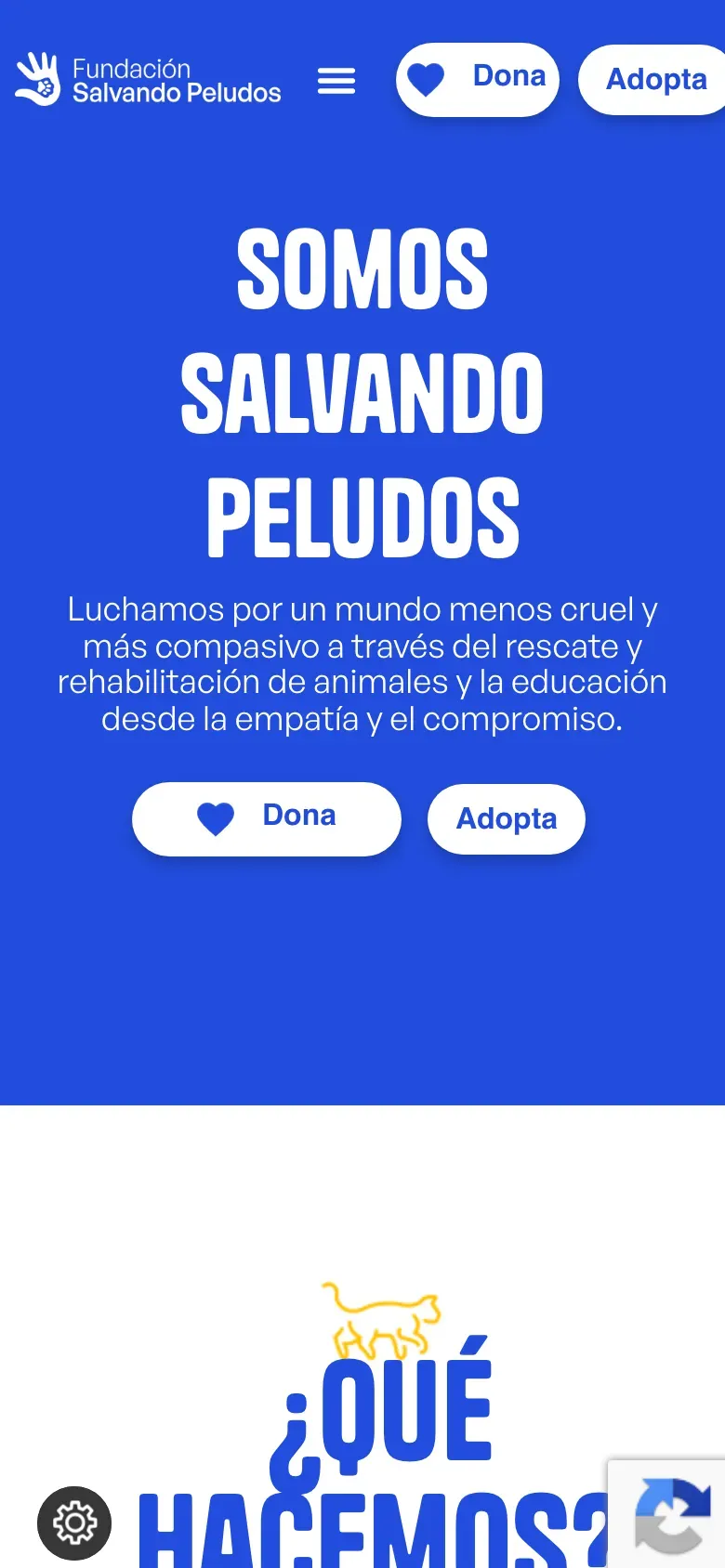 Web de Salvando Peludos en móvil, captura 1 de 3