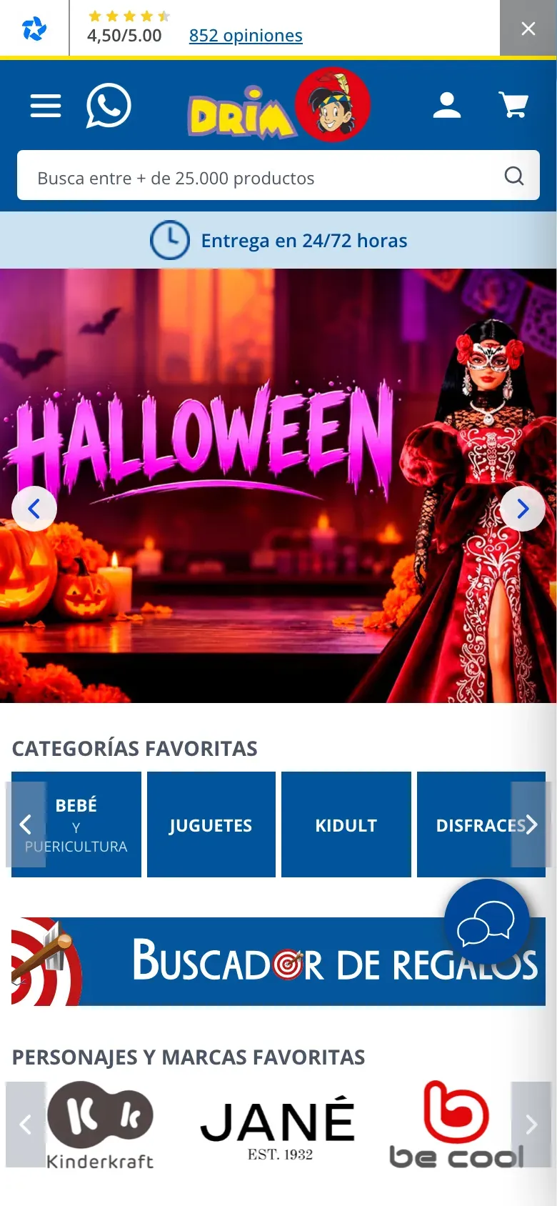 Web de Jugueterías Drim en móvil, captura 1 de 3