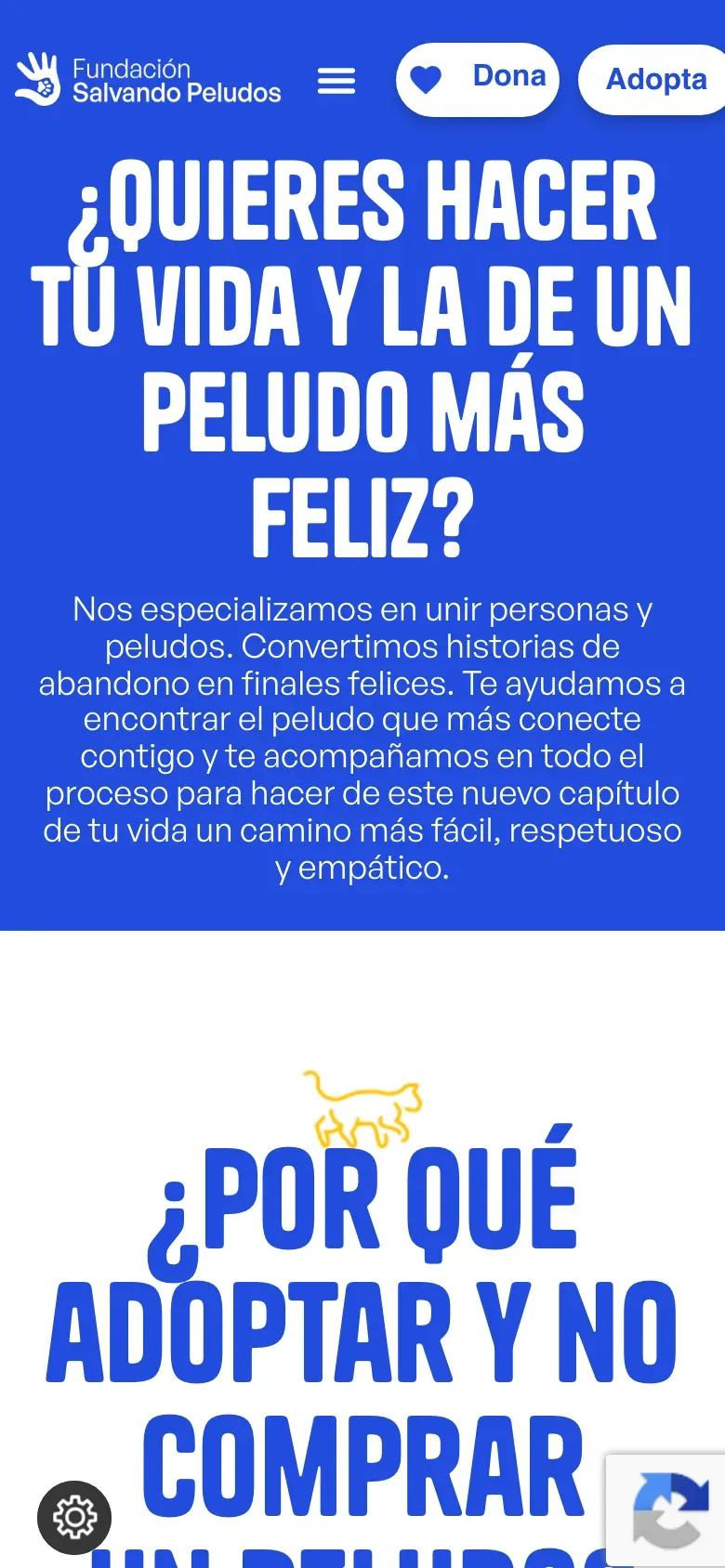 Web de Salvando Peludos en móvil, captura 2 de 3
