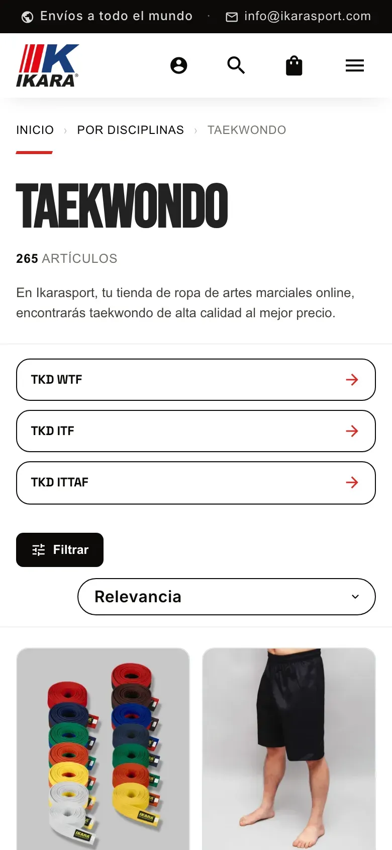 Web de Ikara Sport en móvil, captura 2 de 3