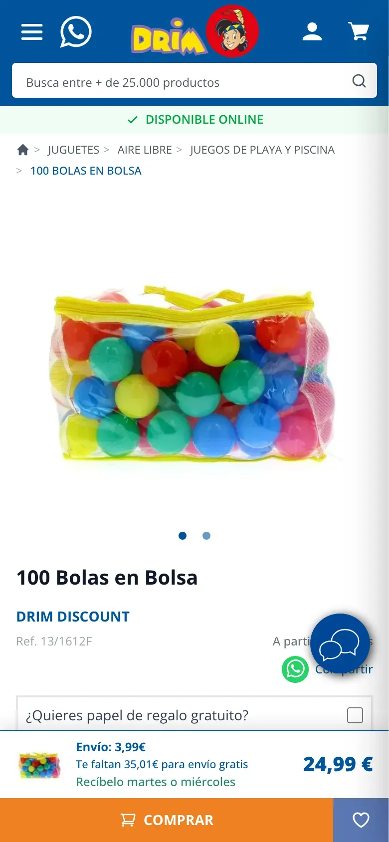 Web de Jugueterías Drim en móvil, captura 3 de 3