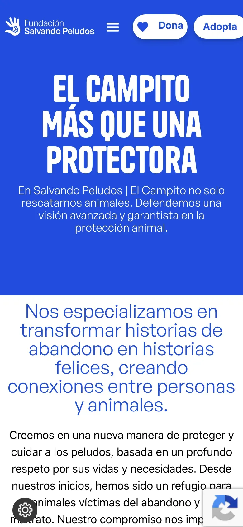 Web de Salvando Peludos en móvil, captura 3 de 3